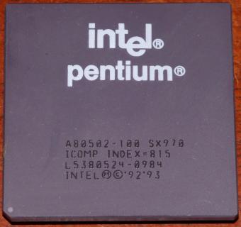 Intel Pentium 100MHz CPU A80502-100 sSpec: SX970/VMS iPP Icomp-Index=815 296-pin cPGA, Socket-7 Malay 1994